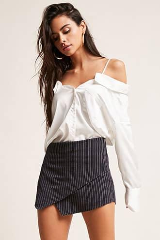 Forever21 Pinstripe Asymmetrical Skort