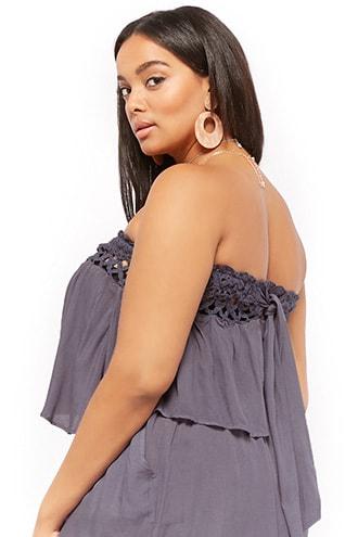 Forever21 Plus Size Boho Me Gauze Crochet Flounce Tube Top