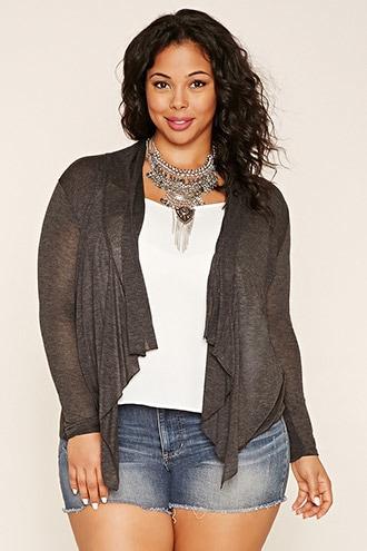 Forever21 Plus Women's  Charcoal Plus Size Draped Cardigan