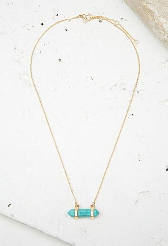 Forever21 Wrapped Faux Stone Necklace (turquoise/gold)