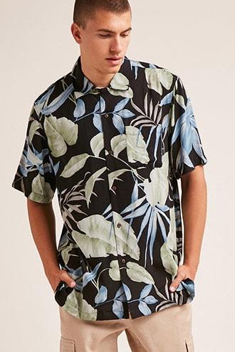 Forever21 Montage Tropical Foliage Shirt