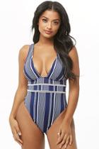 Forever21 Plunging Striped One-piece Swimsuit