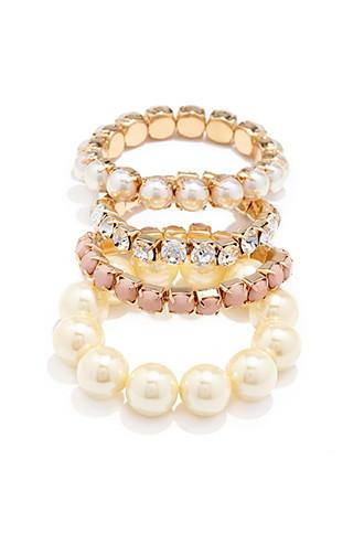 Forever21 Faux Pearl Bracelet Set (cream/pink)