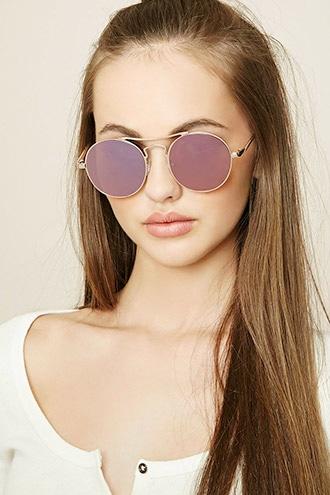 Forever21 Gold & Light Pink Mirrored Round Sunglasses