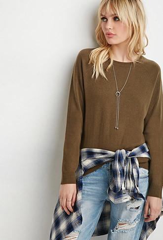 Forever21 Women's  Classic Raglan Sweater (olive)