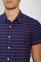21 Men Men's  Navy & Red Slim-fit Dotted Stripe Shirt