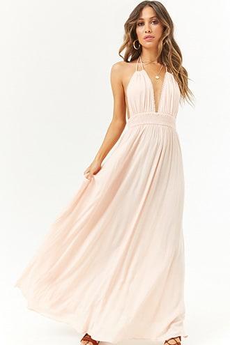 Forever21 Tasseled Halter Crinkled Maxi Dress