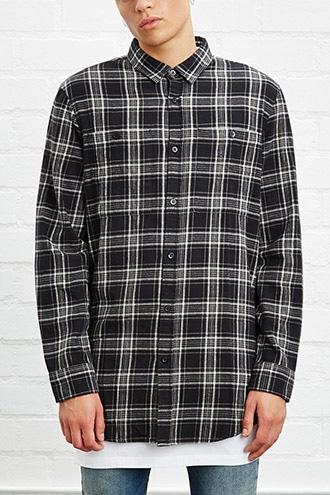 21 Men Men's  Slim-fit Zip-hem Flannel Shirt