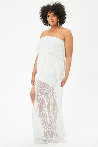 Forever21 Plus Size Sheer Embroidered Maxi Skort Tube Romper