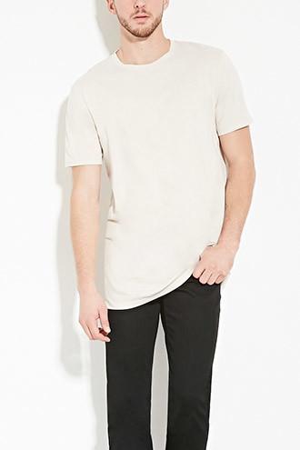 21 Men Men's  Taupe Cotton-blend Longline Tee