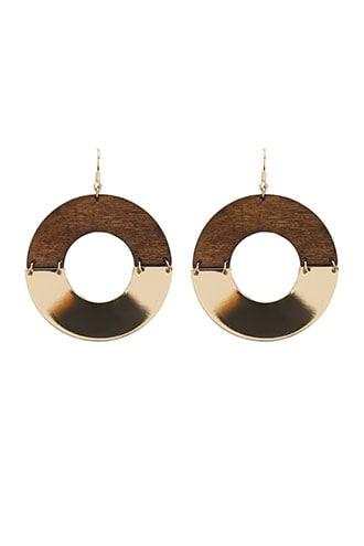 Forever21 Wood & Metallic Hoop Drop Earrings