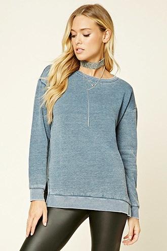 Love21 Women's  Dusty Blue Contemporary Fleece Sweatshirt