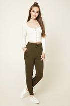 Forever21 Women's  Olive Fleece-lined Sweatpants