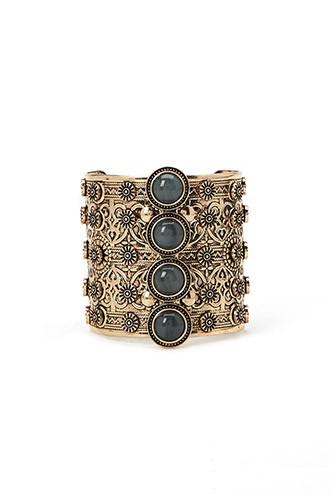 Forever21 Green & Gold Faux Stone Etched Cuff