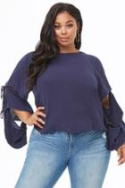 Forever21 Plus Size Linen-blend Tie-sleeve Top