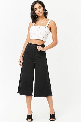 Forever21 Denim Frayed-hem Capri Pants