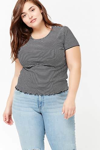 Forever21 Plus Size Striped Lettuce-edge Tee