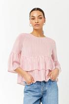 Forever21 Pinstriped Shirred-hem Top
