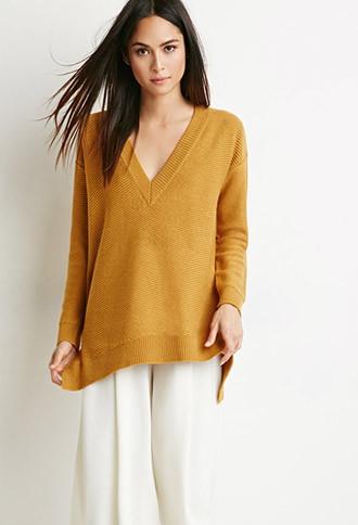 Love21 Women's  Oversized V-neck Sweater (mustard)