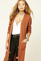 Forever21 Women's  Rust Ribbed Knit Open-front Cardigan