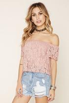 Forever21 Women's  Blush Mesh Off-the-shoulder Top