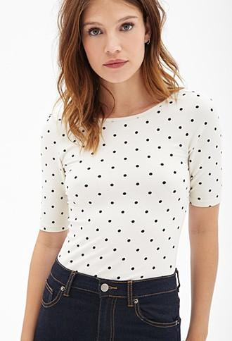 Forever21 Women's  Polka Dot Knit Top (cream/black)