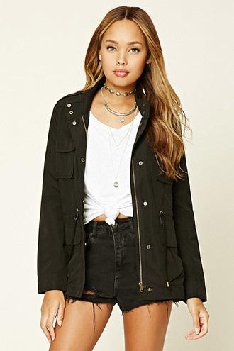 Forever21 Women's  Mock Neck Utility Jacket