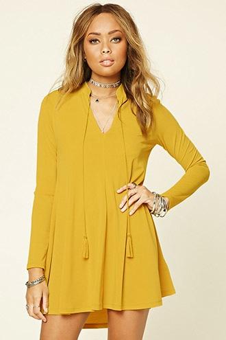 Forever21 Women's  Tasseled Tie-neck Swing Dress