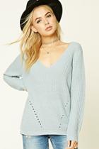 Forever21 Women's  Dusty Blue Ribbed Knit V-neck Top
