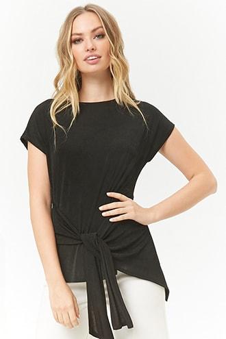 Forever21 Tie-front Stretch-knit Top