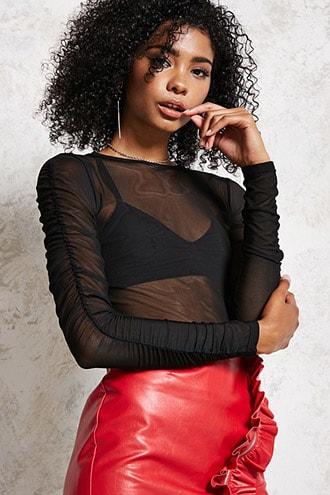 Forever21 Ruched Sheer Mesh Top