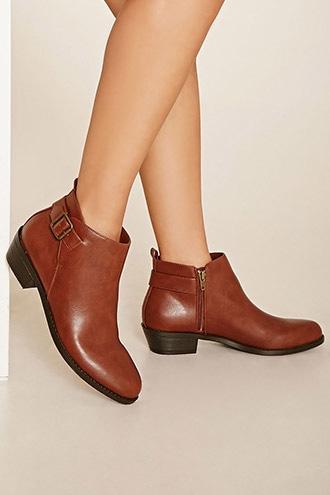 Forever21 Women's  Camel Faux Leather Ankle Booties