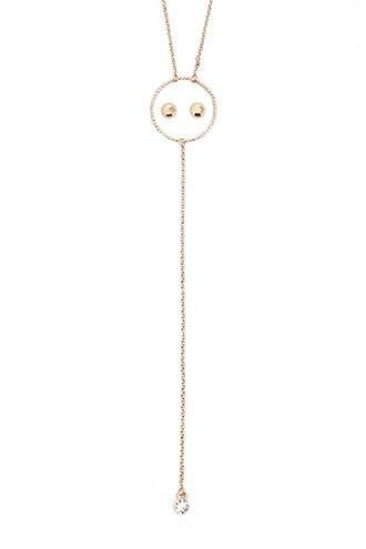 Forever21 Layered Drop Chain Necklace & Ball Stud Earrings Set