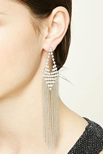 Forever21 Silver & Clear Beaded Duster Earrings