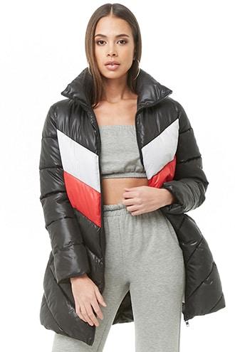 Forever21 Chevron Colorblock Puffer Coat