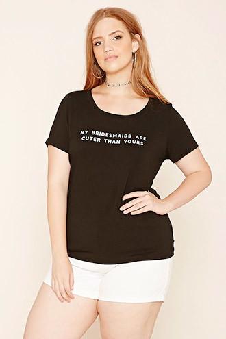 Forever21 Plus Women's  Black & White Plus Size Bridesmaids Tee