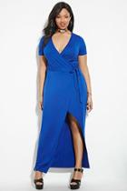 Forever21 Plus Women's  Blue Plus Size Wrap-front Maxi Dress