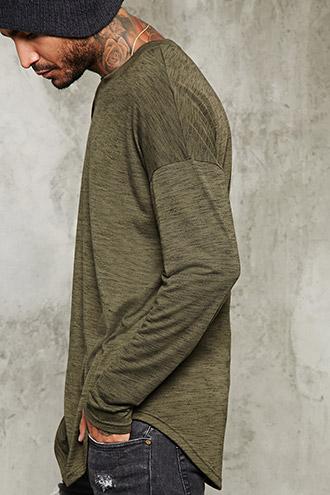 21 Men Men's  Olive Long-sleeve Marled Knit Tee