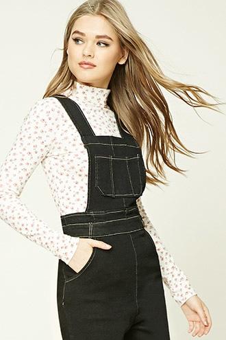 Forever21 Women's  Ivory & Pink Floral Print Turtleneck Top