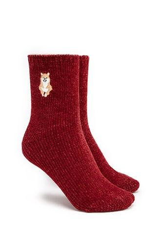 Forever21 Corgi Patch Chenille Crew Socks