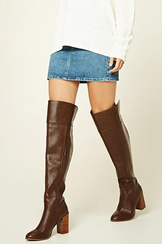 Forever21 Women's  Brown Faux Leather Knee-high Boots