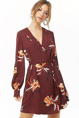 Forever21 Belted Floral Print V-neck Dress