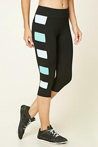Forever21 Women's  Black & Jade Active Contrast Capri Leggings