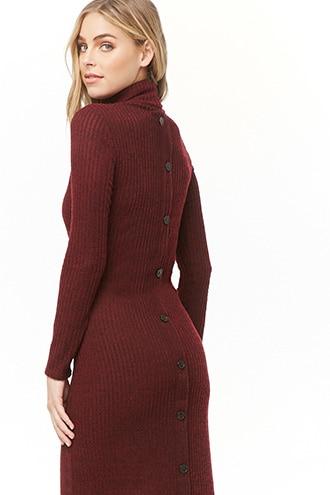 Forever21 Ribbed Button-back Turtleneck Midi Dress