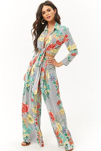 Forever21 Floral Pinstriped High-waisted Pants