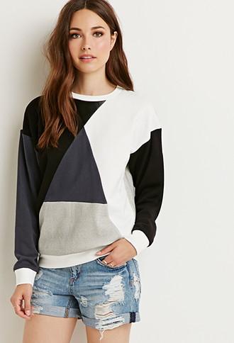 Love21 Geo-colorblocked Reverse Terry Sweatshirt