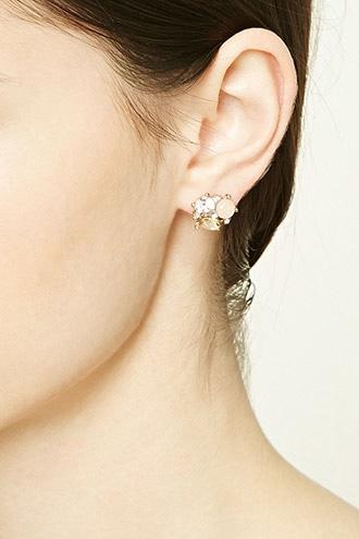 Forever21 Light Pink & Gold Faux Gem Cluster Studs