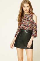 Forever21 Women's  Black & Red Floral Open-shoulder Top