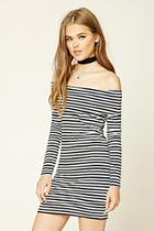 Forever21 Women's  Black & Cream Stripe Off-the-shoulder Dress