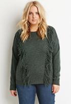 Forever21 Plus Women's  Tassel-front Sweater (hunter Green)